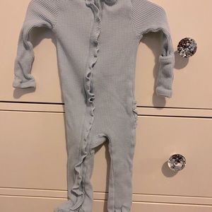 Organic Waffle Ruffle Zip Footsie